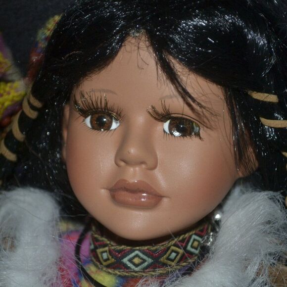 Native American Collectable Porcelain Doll on Swing - Picture 5 of 14